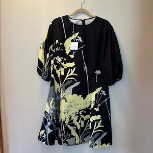 Ming Wang Black and Yellow Puff Sleeve Mini Dress